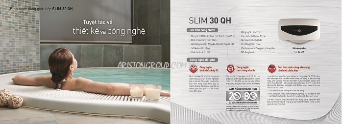 Bình nóng lạnh Ariston Slim 30 QH, tiết kiệm thời gian làm nóng