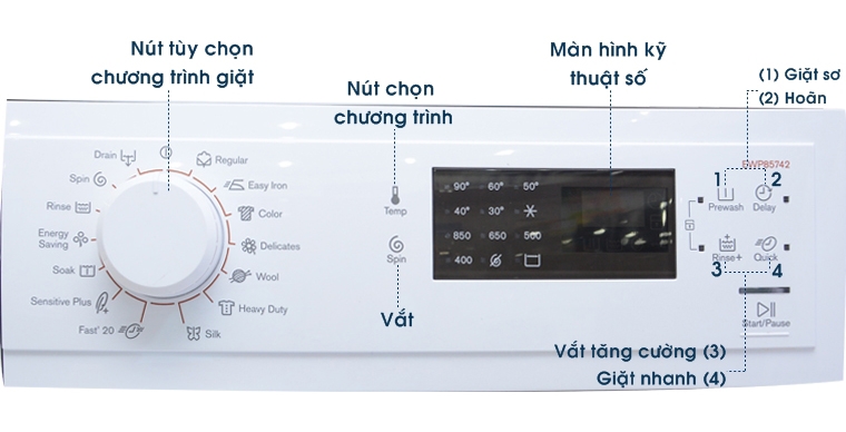Hướng dẫn sử dụng bảng điều khiển máy giặt Electrolux EWP85752, EWP85742 , EWP10742.